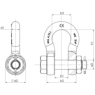 High tensile shackle with nut and cotter pin Load capacity: 8,5 t H-shape